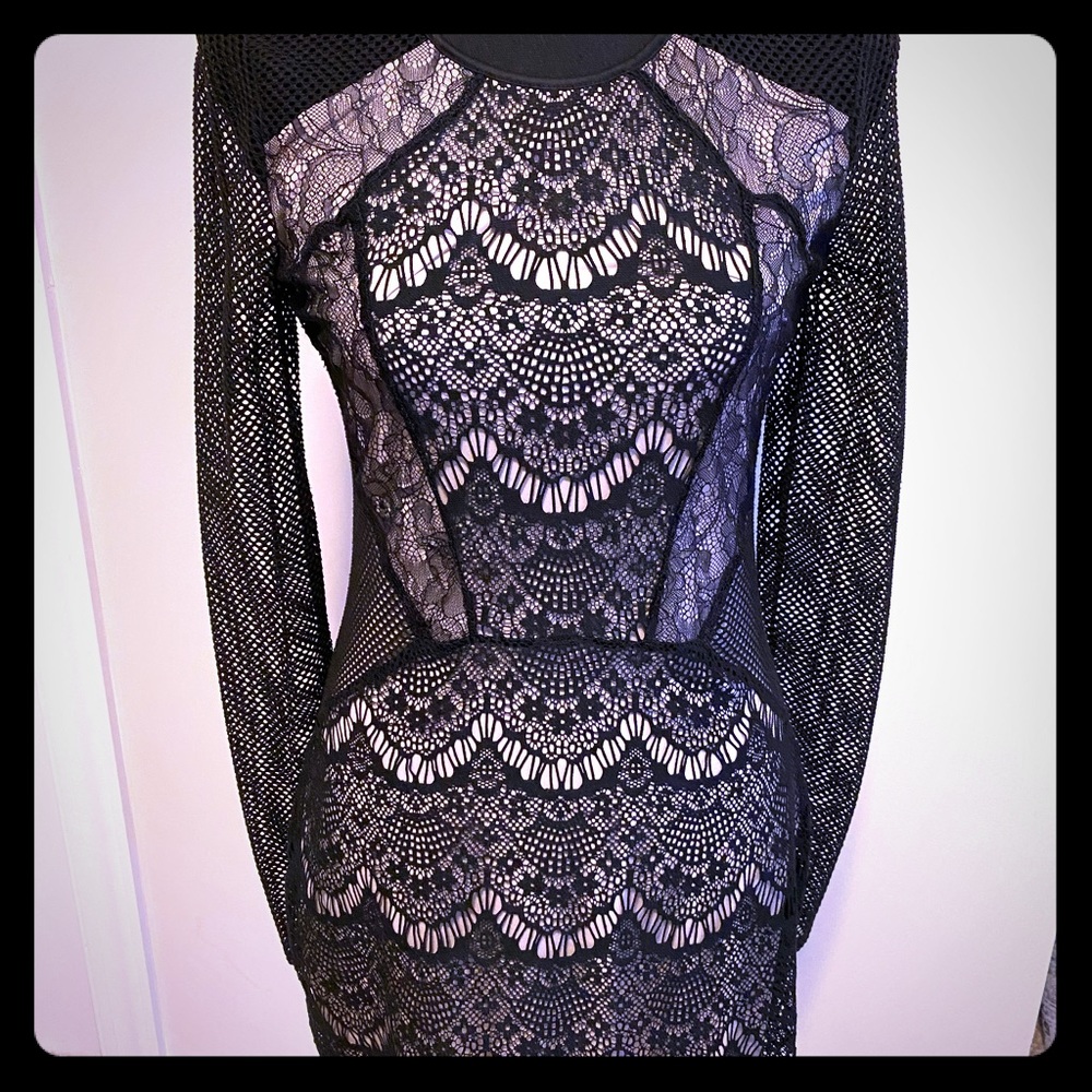 Express Black / Nude Mesh pattern Dress sz S